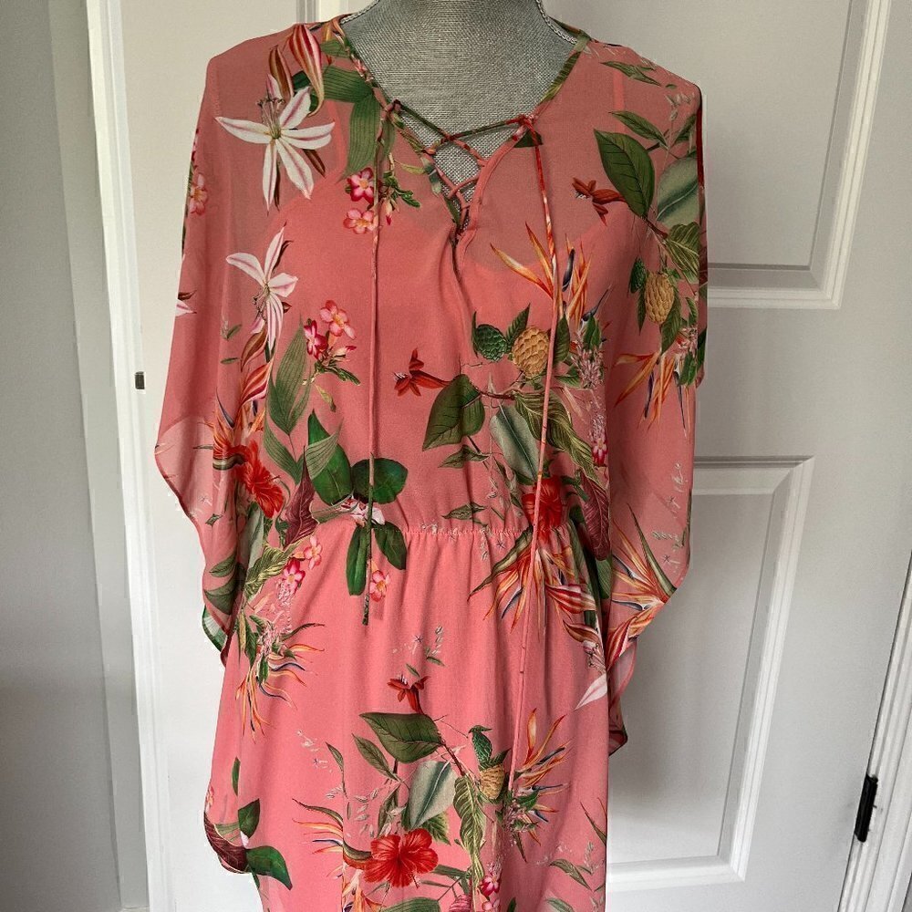 Express Peach Flower Dress w Tie - size S EUC